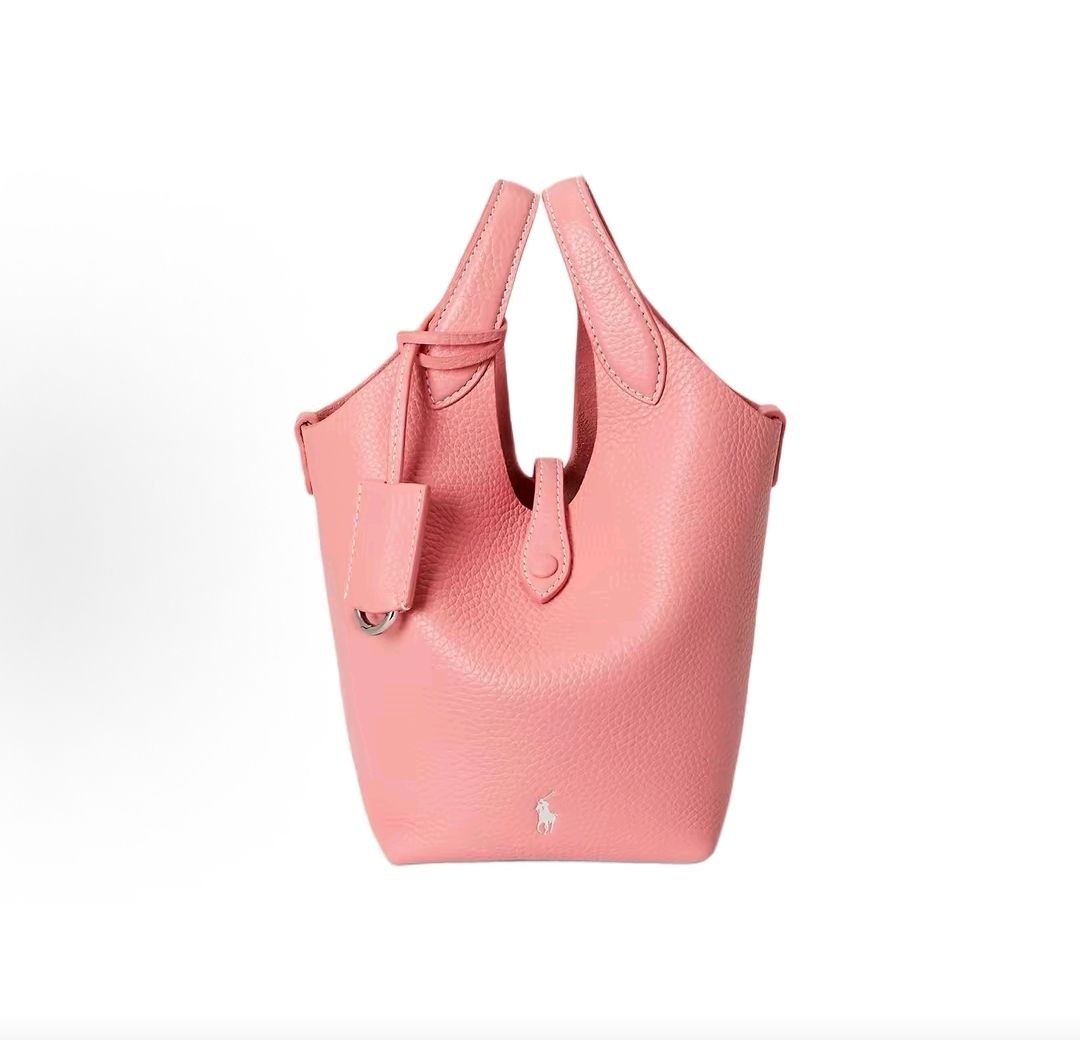 Ralph Lauren Polo Play Brand Logo Leather Handbag, Small Size, Pink for Women