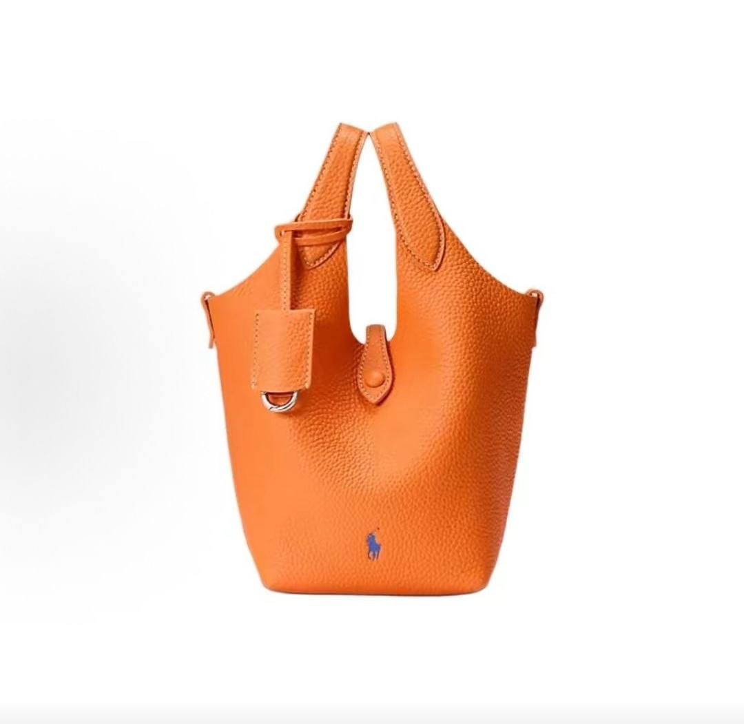 Ralph Lauren Brand Logo Solid Color Tote Bag Shopping Bag Crossbody Bag Leather Handbag Small Women's Orange