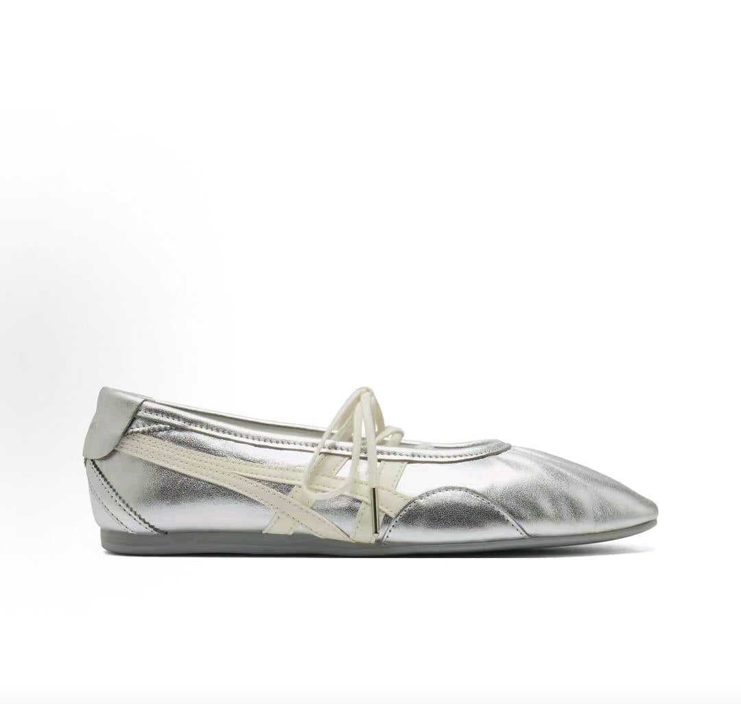 Onitsuka Tiger GYMNARINA Summer Fashionable Comfortable High-End Ballet Style Mary Jane Shoes for Women in Silver