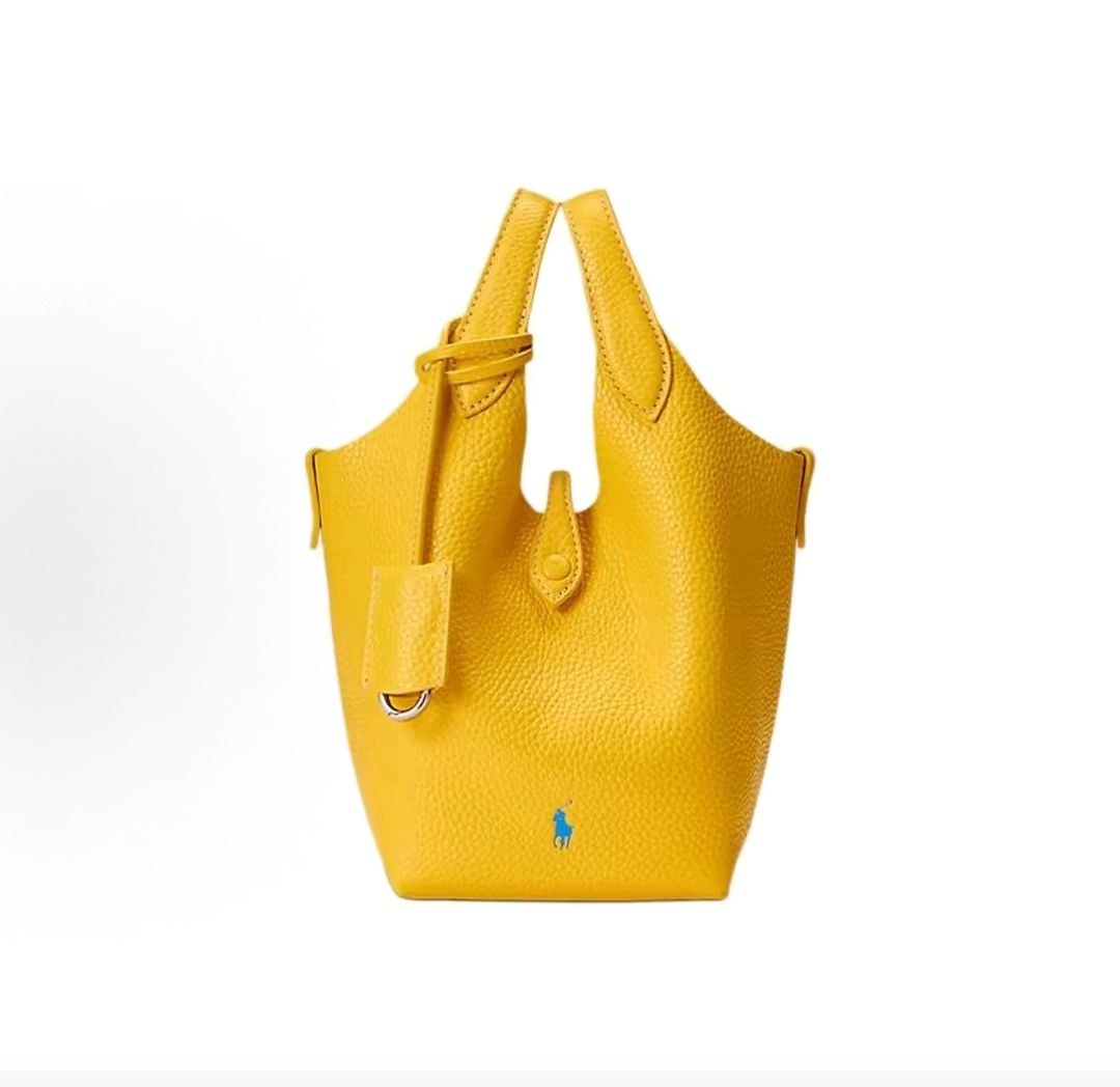 Ralph Lauren Polo Play iconic pony embossed hardware hobo bag, small leather tote bag, women's, yellow