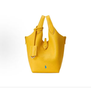 Ralph Lauren Polo Play iconic pony embossed hardware hobo bag, small leather tote bag, women's, yellow
