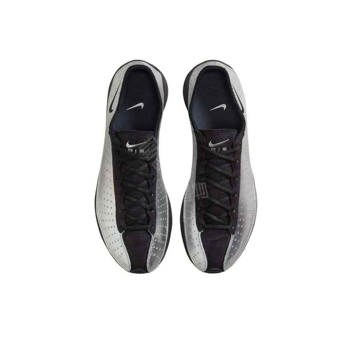 Top view of black and gray Nike Air Superfly sneakers with perforated details and black laces