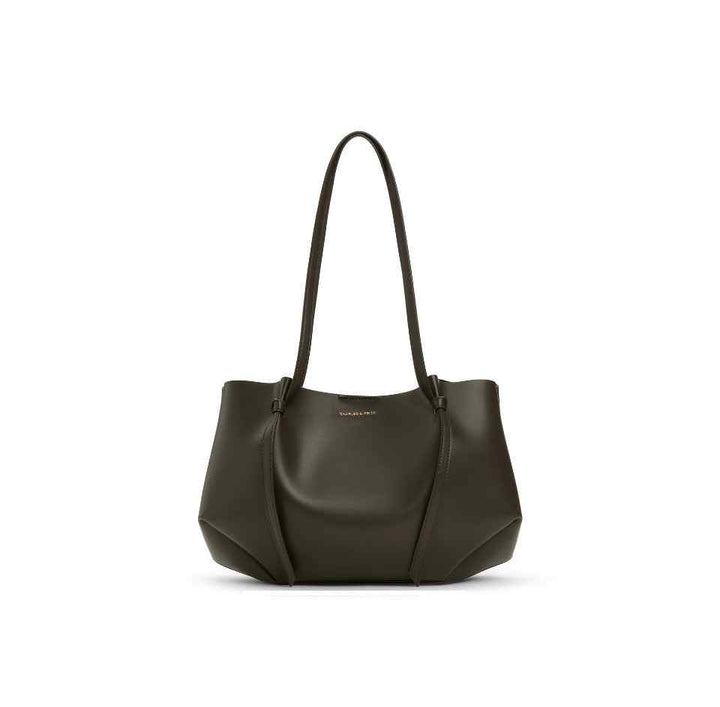 charles-keith large olive green reversible tote bag with soft leather and long shoulder straps