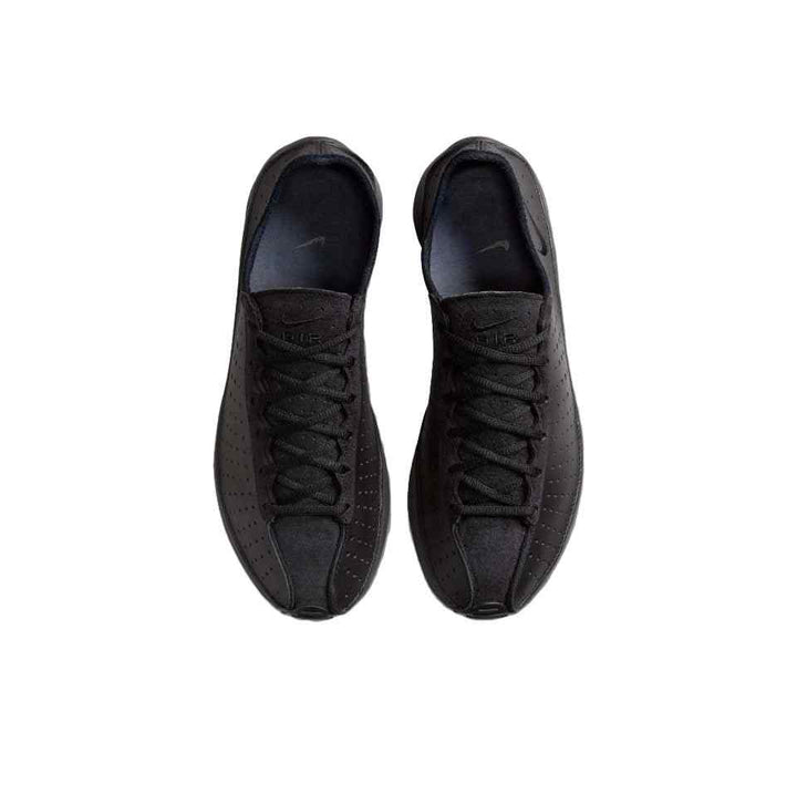 Black Nike Air Superfly sneakers with perforated details, lace-up closure, cushioned sole, and brand logo on heel.