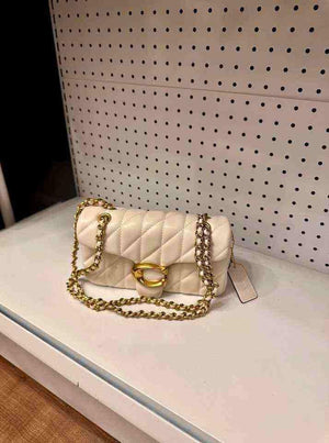 حقيبة Coach جلد مبطن لون أبيض Madison Shoulder Bag.
