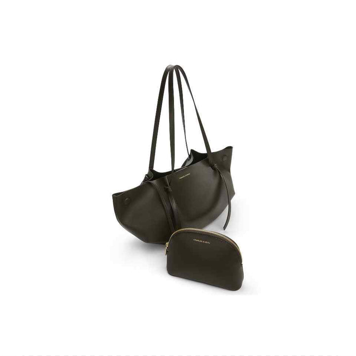 CHARLES&KEITH black reversible tote bag with soft leather and detachable zip pouch