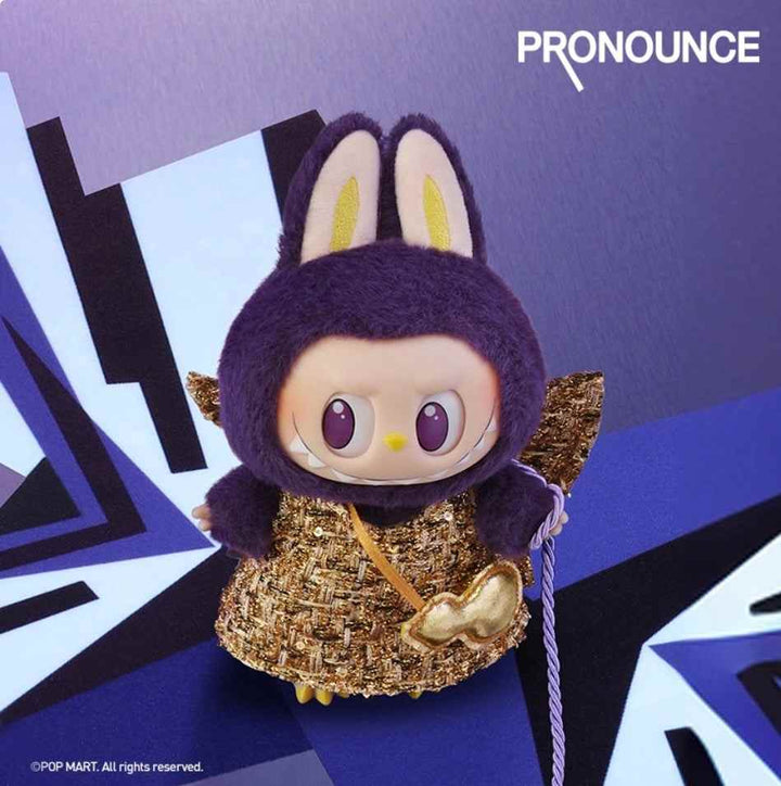 Labubu wearing designer outfit from Top Market, featuring detailed accessories.