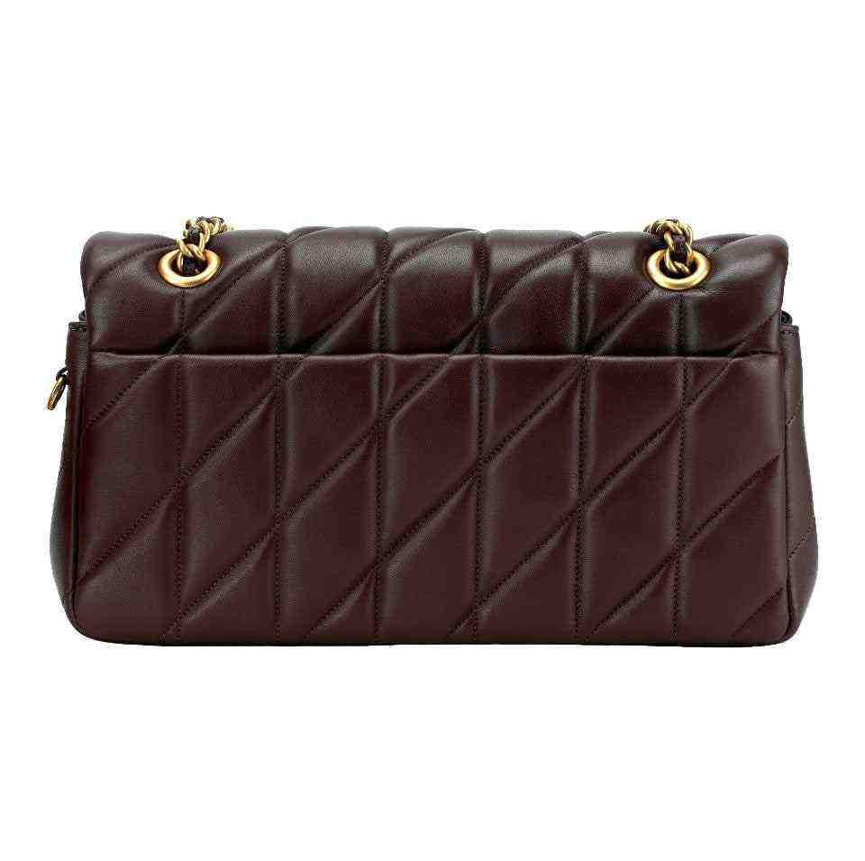 حقيبة Coach كتف جلد مبطن Quilted باللون البني الغامق.