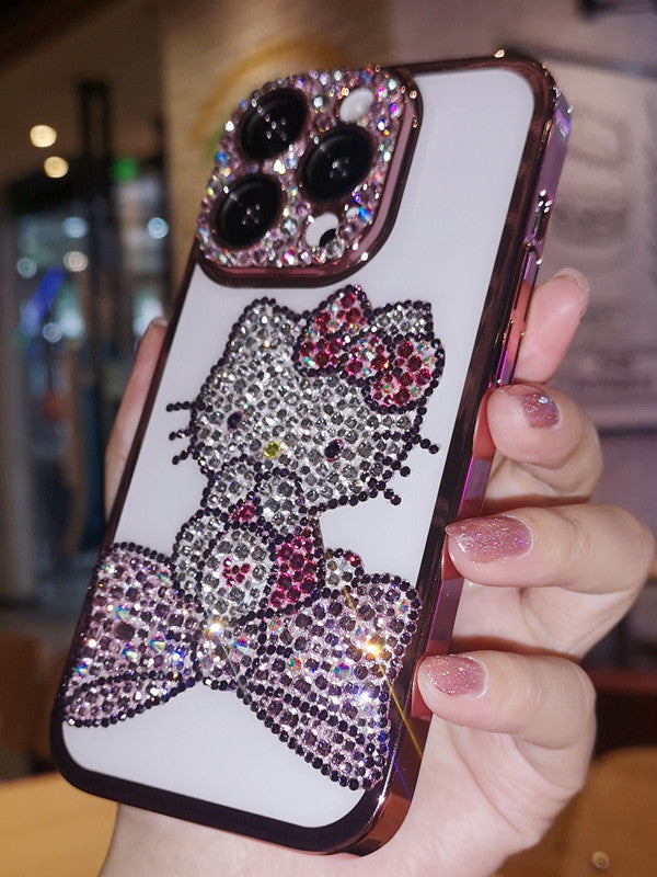 كفر ايفون 17 برو ماكس بتصميم هيلو كيتي البراق، كفر ايفون مرصع بالكامل، أجمل اكسسوارات ايفون للفتيات، كفر ايفون أصلي وعالي الجودة