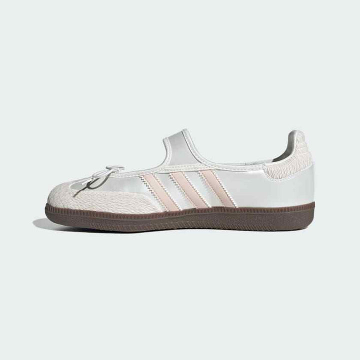 Adidas Samba Mary Jane white and blush leather sneaker with pastel details and chocolate rubber sole