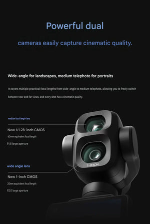 Close up look at the f/1.8 med-tele camera module on DJI Osmo Pocket 4 Pro Classic Black for professional bokeh.