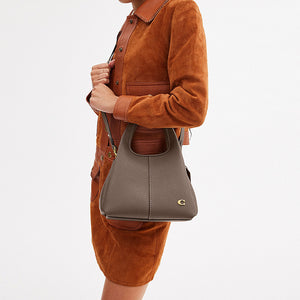 COACH Lana 23 Solid Gold Label Logo Pebble Pattern Zipper Quilted Hardware Buckle Leather Handbag Shoulder Bag Medium Women's Gray Brown