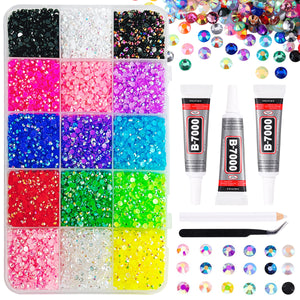 Vibrant colorful rhinestones set for DIY crafts - أحجار الراين متعددة الألوان وفصوص كريستالية