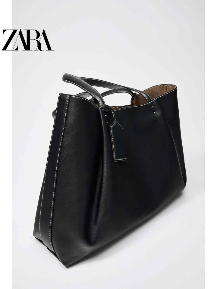 ZARA2025 Autumn New Women's Bag Black Large Capacity One-Shoulder Casual Tote Bag 6011510 800