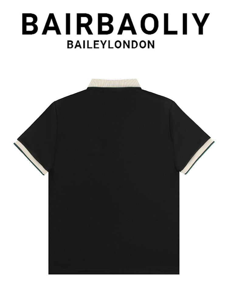 BAIRBAOLIY high-end collar short-sleeve polo shirt for men, slim fit 2026, cooling patchwork color-block stylish top
