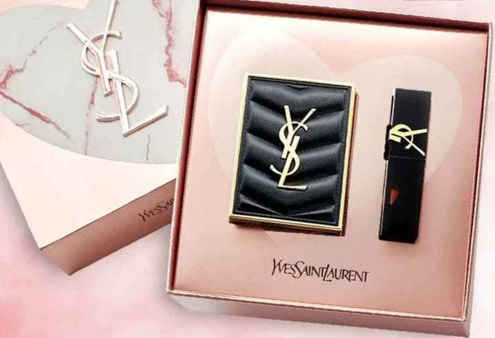YSL Pink Marble Limited Edition makeup set with pink marble design, eye palette, and lipstick in luxurious packaging