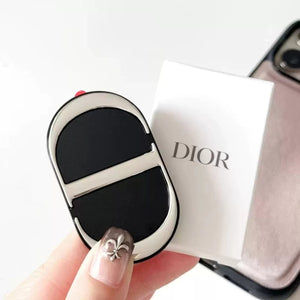 مسكة جوال DIOR بتصميم CD مع مرآة مخفية - أسود.