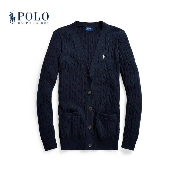 كاردجان نسائي Ralph Lauren بأزرار وجيوب بنسيج مضفر بلون كحلي فاخر