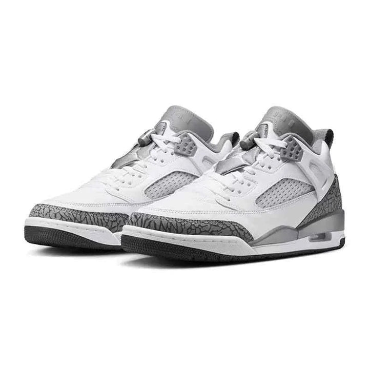 Nike men's JORDAN SPIZIKE LOW in white and grey with textured design.