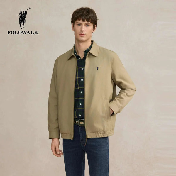 Polowalk جاكيت رجالي كلاسيكي بسحاب بألوان الكاجي والأزرق - إطلالة أنيقة ومريحة