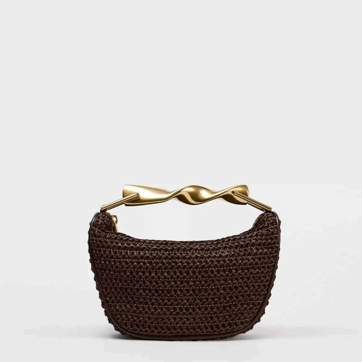 حقيبة يد صغيرة منسوجة يدوياً من ZA fashion بتصميم معدني فاخر وسلسلة ذهبية عصرية للكتف والوسط لعام 2025