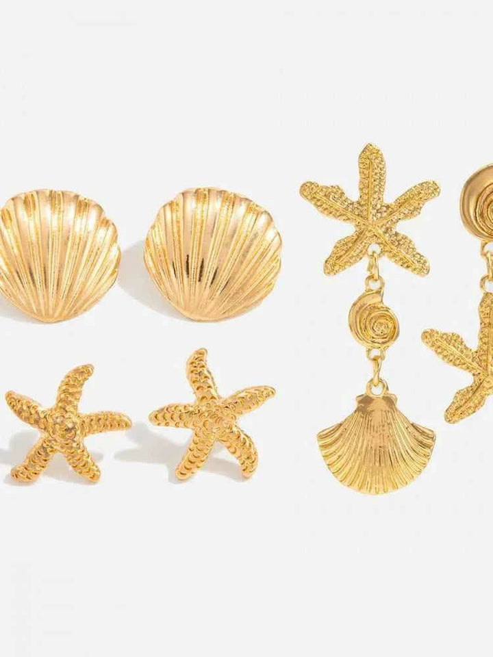 طقم أقراط نسائية صغيرة بتصميم زهرة، نجمة وstarfish بأسلوب عصري أوروبي وأمريكي لمسة أنثوية وأنيقة مثالي لموضة 2025