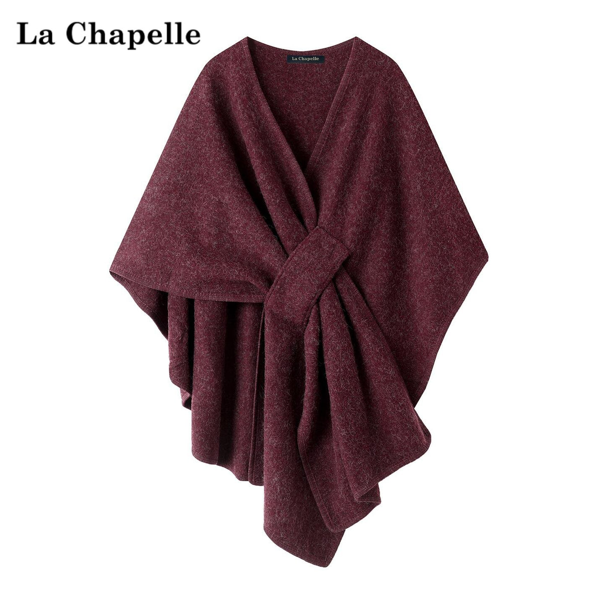 شال شتوي نسائي La Chapelle باللون النبيذي بياقة V من الأمام