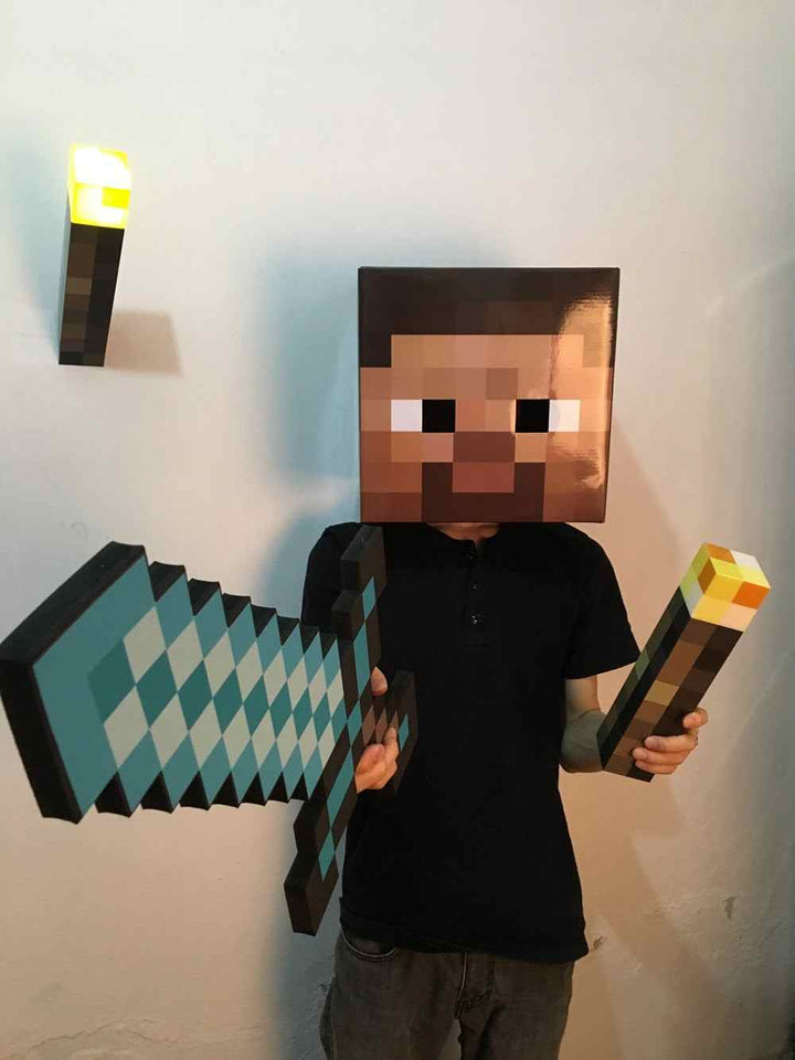 my world luminous toy torch light sword and torch set with block head design