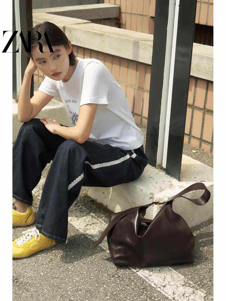 ZARA2025 Autumn New Women's Bag Brown Tote Shoulder Large Capacity Shopping Bag 6047610 700