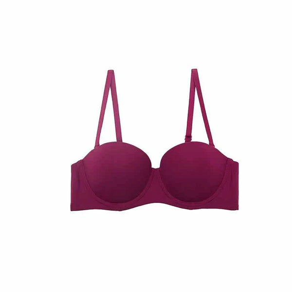 SKIMS Kardashian Women's Half Cup Bra in burgundy with detachable double straps and back closure