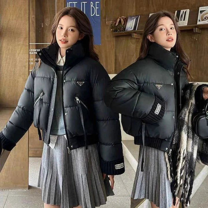 جاكيت نسائي كورى قصير مبطن بالقطن قابل للتصرف بياقة واقفة تصميم كاجوال لطالبات المدارس