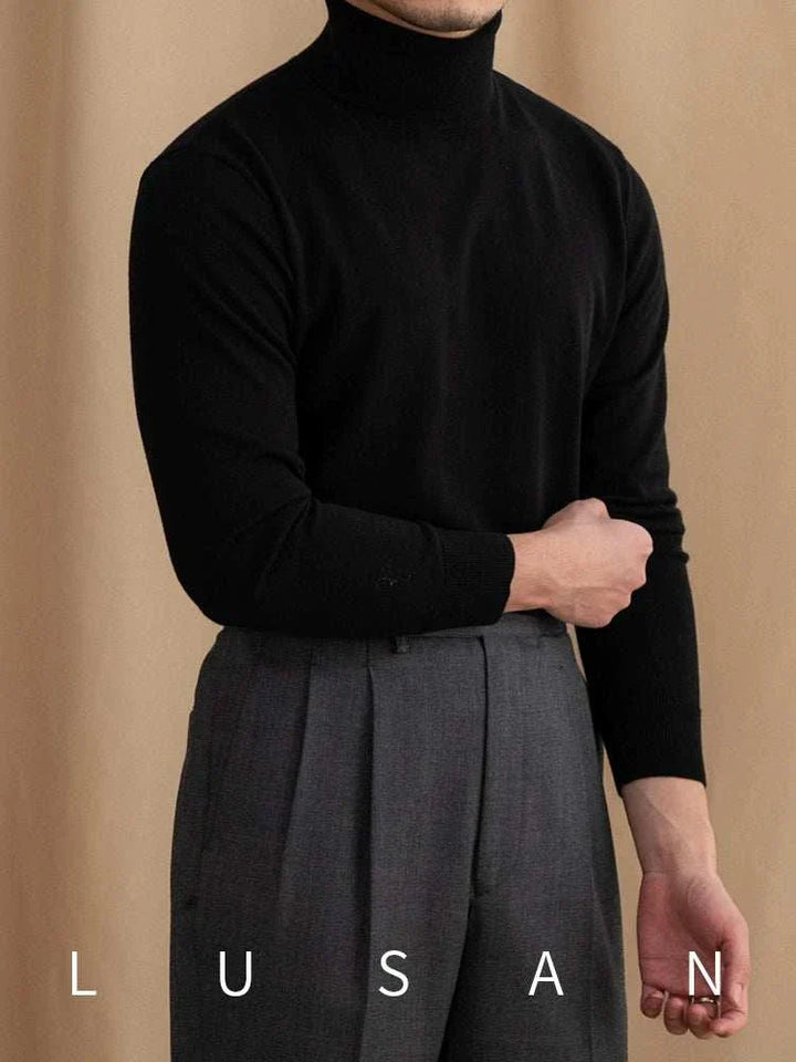 Mr. Lusan black turtleneck sweater with ribbed cuffs and soft knit fabric for elegant winter style
