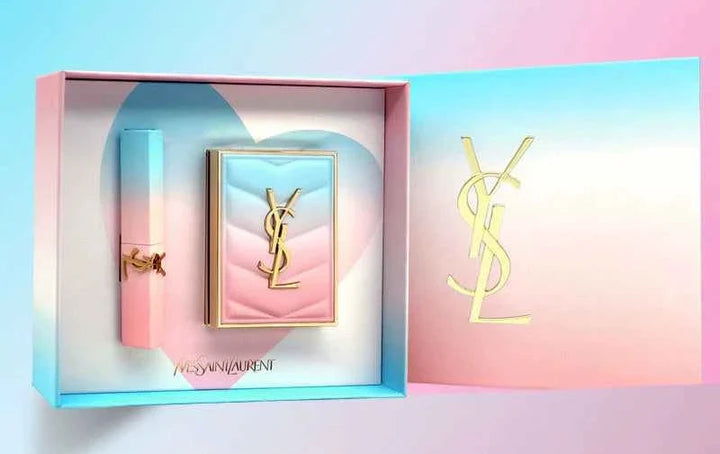 YSL Pink Marble Limited Edition makeup set with pink and gold tones in luxury packaging