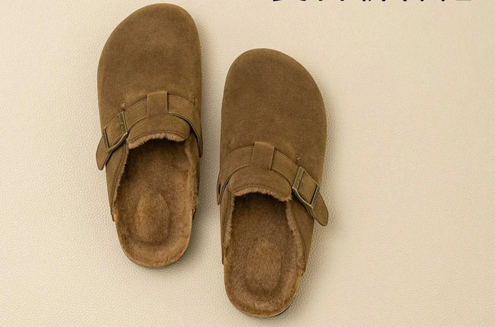 شماغ داخلي فرو وكوشوك مقاوم للانزلاق شبشب رجالي كلاسيكي بني داكن تصميم ريترو