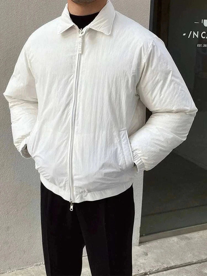 Mr. Lusan British jacket white windproof insulated casual jacket with classic collar and dual zipper