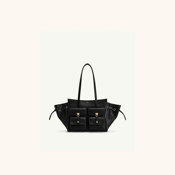 شنطة JW PEI Pocket Bag سوداء نسائية ذات سعة كبيرة وحملت كتف واحدة مع جيوب أمامية تصميم أنيق