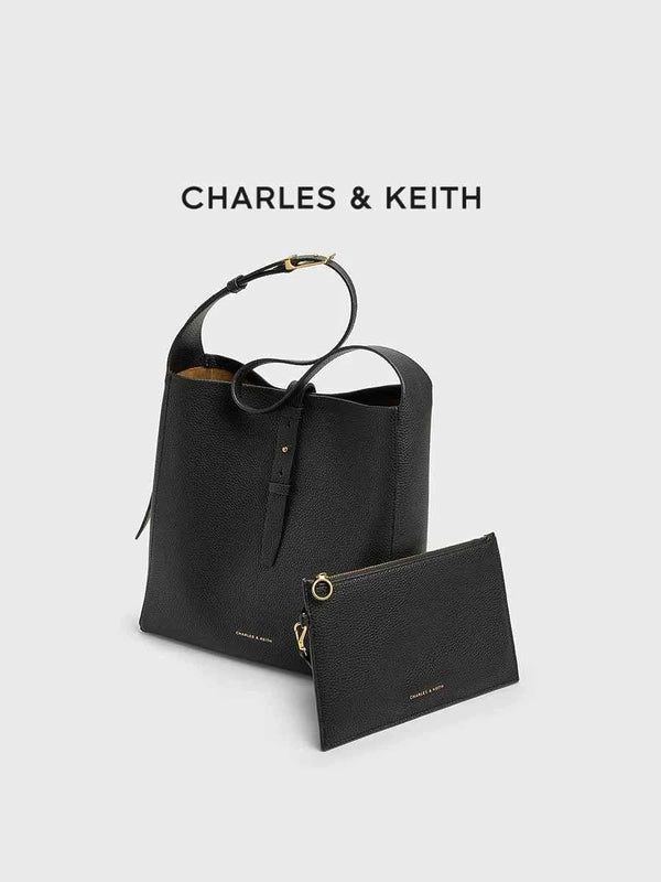 CHARLES KEITH black shoulder bag with small inner pouch in faux leather, elegant and practical design
