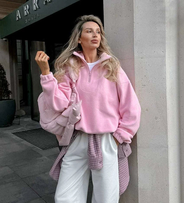 Lambswool Lapel Pullover Sweatshirt Fleece for Women