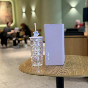 Starbucks cup 2026 spring new product Twilight cherry blossom series high-value glass straw stainless steel thermos cup.