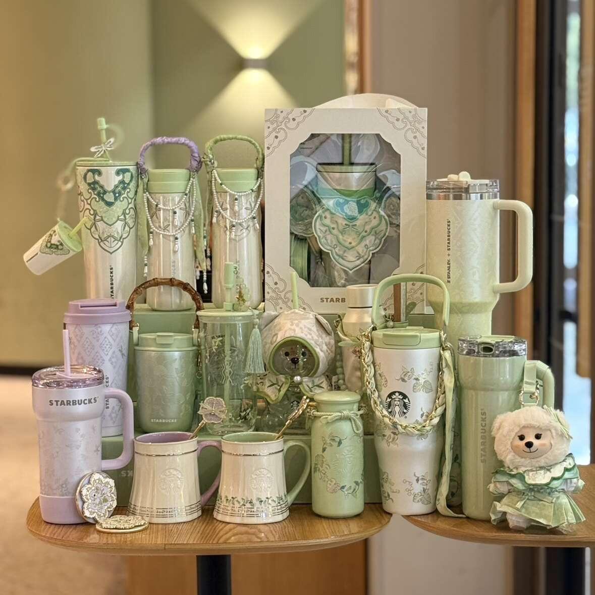 Starbucks cup 2026 spring sequence pattern series national style small fresh ceramic mark stainless steel thermos cup gift box.