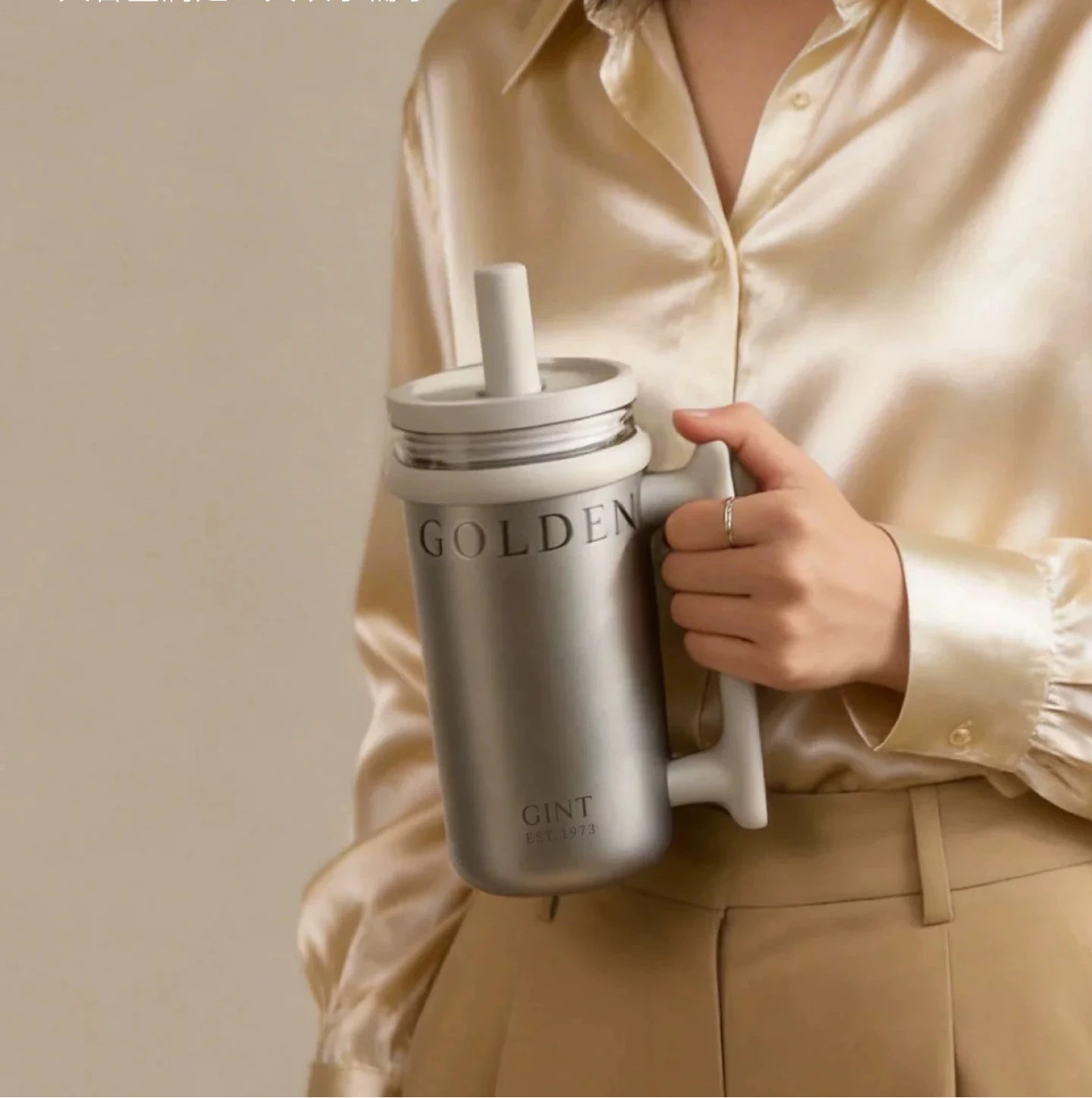 GINT Atrium Glass Inner Pot Insulated Cup Women's Coffee Straw Cup Large Capacity Men's Mug Office Water Cup