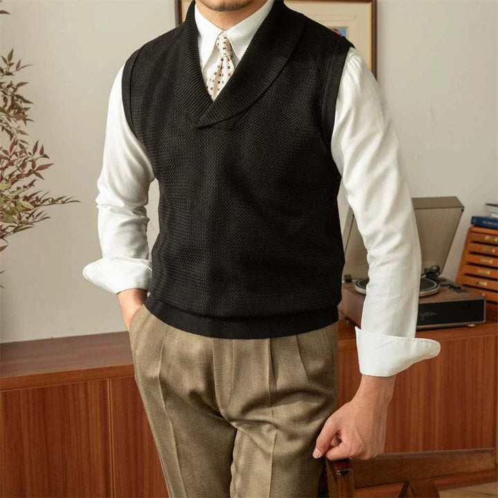 Mr. Lusan warm sweater vest black knit shawl collar men's classic vest layered look