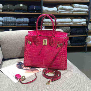 شنطة Birkin نسائية فاخرة بنقشة جلد التمساح  – جودة صينية عالية.
