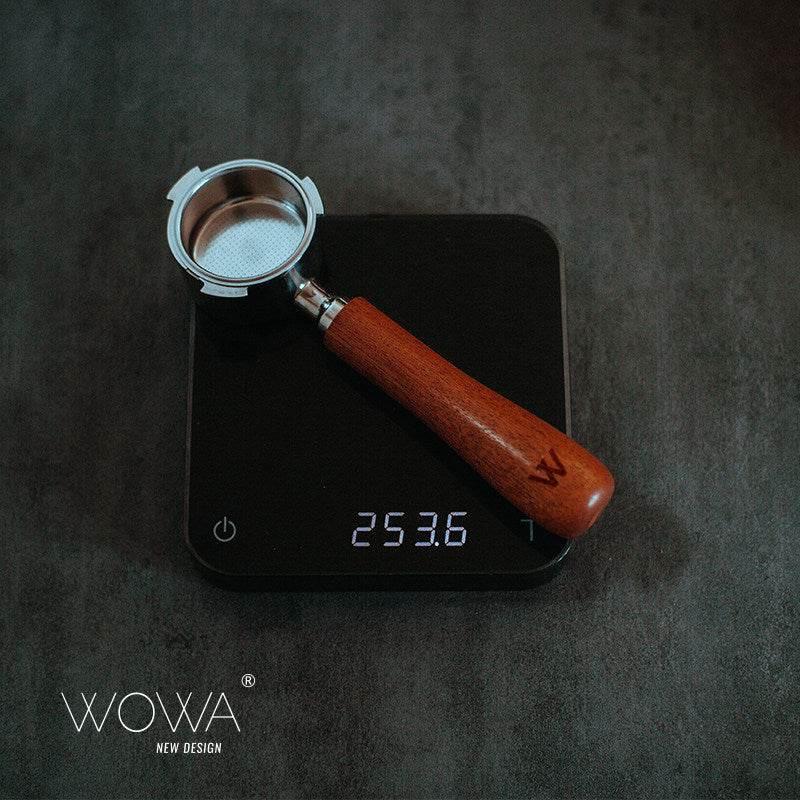 WOWA Portafilter بمقبض خشبي فاخر وتصميم أنيق.