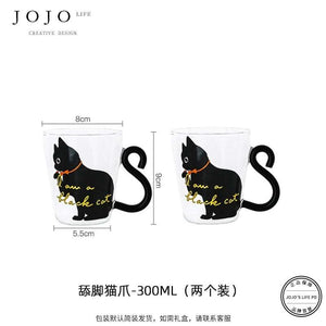 JOJO hand-painted cute cat glass coffee cup.