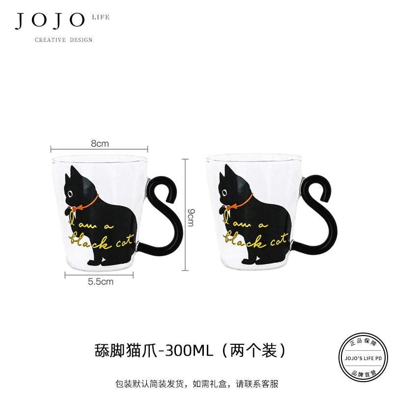 JOJO hand-painted cute cat glass coffee cup.