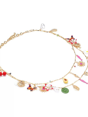 عقد ذهبي طبقتين بدلايات ملونة متنوعة Charm Necklace.