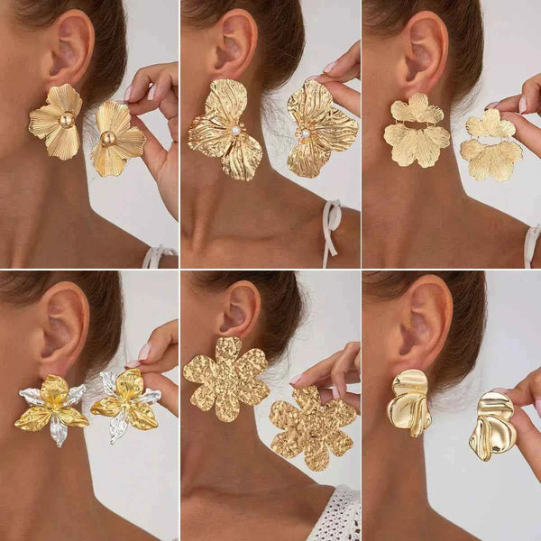 أقراط نسائية معدنية ثلاثية الأبعاد بتصميم pleated flower stud earringsبأسلوب أوروبي وأمريكي عصري وأنيق