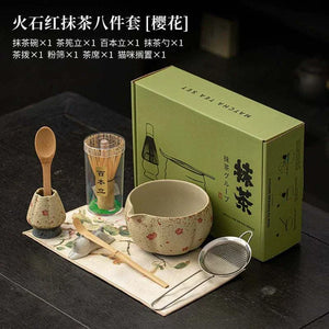 طقم تحضير Matcha سيراميك ياباني 8 قطع بتصميم القطط الفاخر.