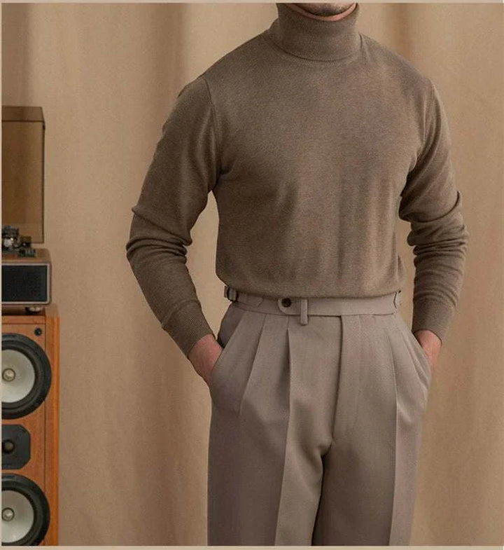 Mr. Lusan British sweater beige high-neck soft knit warm stylish winterwear
